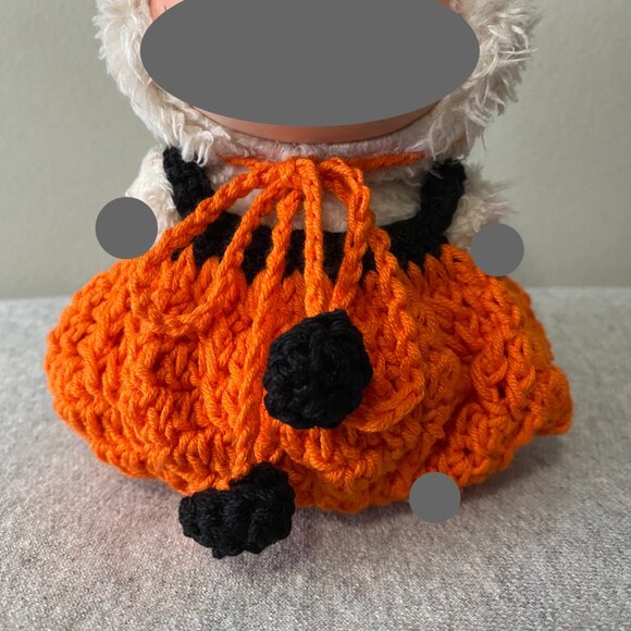 Handmade Crochet Halloween Orange Black Witch Outfit for 17cm Doll 2-Piece Set - Picture 5 of 7